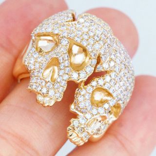 2.  5Ct 100 Natural Diamond 14K Yellow Gold Vintage Cluster Skull Ring RWG217 3