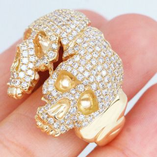 2.  5Ct 100 Natural Diamond 14K Yellow Gold Vintage Cluster Skull Ring RWG217 4