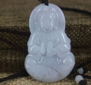 4.  5 Cm Chinese 100 White Jade Jadeite Hand - Carved Kwan - Yin Necklace Amulet