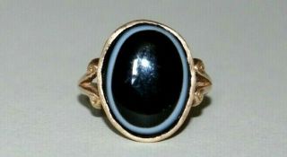 Vintage / Antique 9ct Gold Ring.  Natural Bullseye Agate Gemstone.  Bulls Eye.  Sz L
