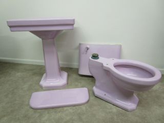 Vintage Retro Mcm Lavender Purple Lilac Toilet Sink Bathroom Set Standard Devoro