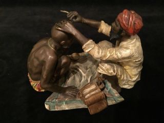 Antique signed Franz Bergman Orientalist Vienna bronze “haircut” RARE 4.  5” wide 3