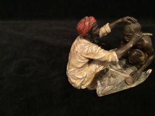 Antique signed Franz Bergman Orientalist Vienna bronze “haircut” RARE 4.  5” wide 5