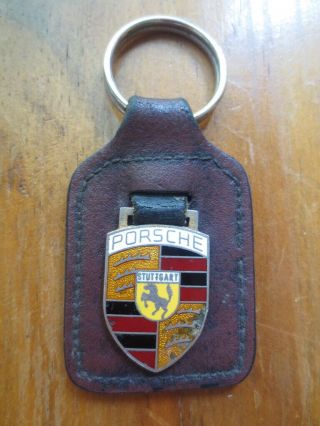 Porsche Luxury Auto Vintage Brown Rectangle Leather Key Chain