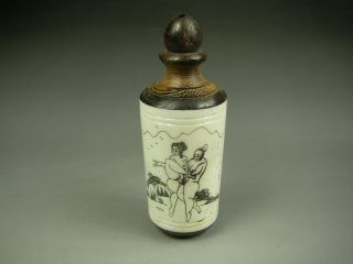 Rare Antique Chinese Hand - Carved Sex Culture Cattle Bone Snuff Bottle 104