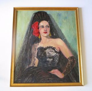 Antique Painting Art Deco Era Portrait Pretty Female Model Restoration Project