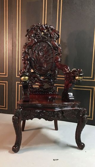 High Back Chinese Export Heavily Carved Dragon Throne