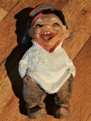 Vintage - Henning - Norway - Hand Carved " Laughing Boy Troll " Figurine