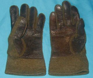 Wwii U.  S.  Army Od Wool Leather Palm Winter Gloves - Size 8