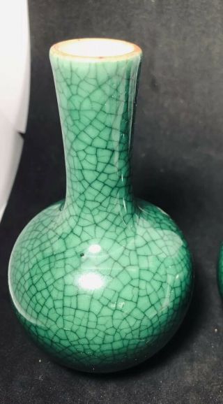 Antique Chinese Green Jade Crackle Glaze Porcelain Small Vase 5 Inches