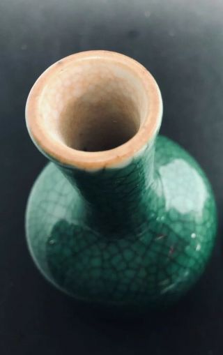 Antique Chinese Green Jade Crackle Glaze Porcelain Small Vase 5 Inches 6