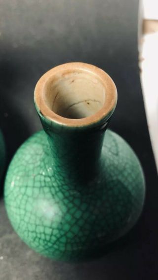 Antique Chinese Green Jade Crackle Glaze Porcelain Small Vase 5 Inches 7