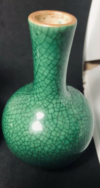 Antique Chinese Green Jade Crackle Glaze Porcelain Small Vase 5 Inches 9