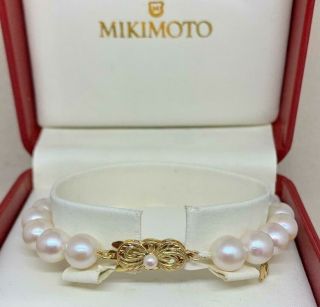 Vintage Mikimoto 8.  5 Mm 7 Inch Akoya Pearl 18 Kt Bracelet 061519 - B1