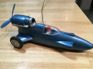 Rare Old 1960s Metallic Blue Plastic Battery Operated Hong Kong Rocket Fan Car