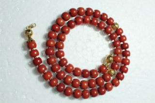 18k Gorgeous 100 Natural Organic Coral Hand Carved Red Round Necklace Beads.