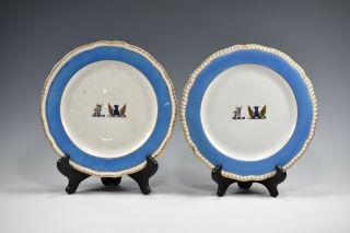 Antique Chinese Export Armorial Plates W/ Stag And Eagle Marked Crossing Arrows