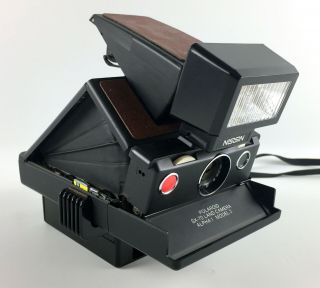 Vintage Polaroid Sx - 70 Land Camera Alpha 1 Model 2 Brown Leather W/nissin Flash