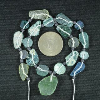 Ancient Roman Glass Beads 1 Medium Strand Aqua And Green 100 - 200 Bc 712