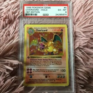 Psa 6 Charizard 1999 1st Edition Thick Stamp Shadowless Pokemon 4 Holo Ex -