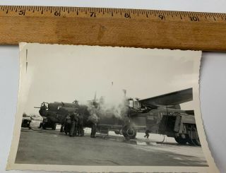 Wwii Photo Nose Art B - 24 Bomber Aircraft Getting Repairs Engine Blown