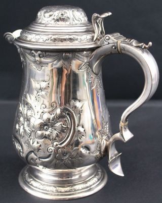 Antique 19thC Hallmarked Bacchus Face Hand Chased Silverplate Wine Pitcher 11