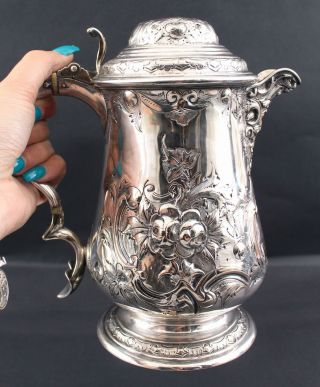 Antique 19thc Hallmarked Bacchus Face Hand Chased Silverplate Wine Pitcher