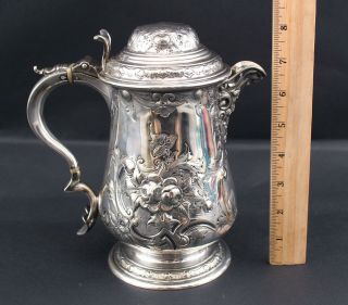 Antique 19thC Hallmarked Bacchus Face Hand Chased Silverplate Wine Pitcher 2