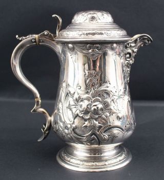 Antique 19thC Hallmarked Bacchus Face Hand Chased Silverplate Wine Pitcher 3