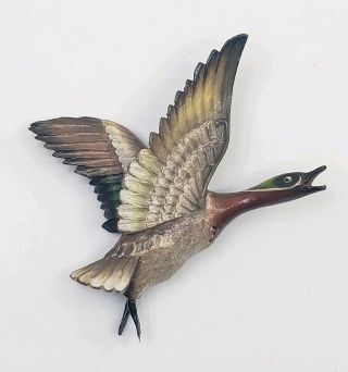 Vintage Carved Wood Bird Duck Pin Brooch Takahashi Style Green Winged Teal Be