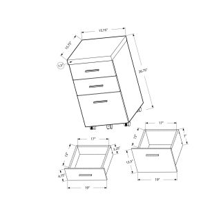 Monarch Specialties White Hollow - Core 3 Drawer File Cabinet on Castors 4