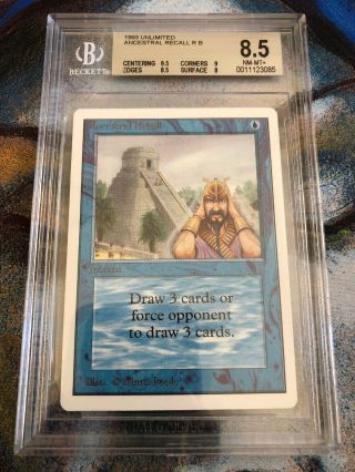 Ancestral Recall,  Unlimited,  1993 Mtg,  Rare,  Bgs 8.  5,  Graded " Nm - Mt,  "