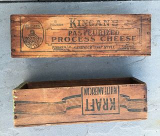 Two Vintage Wooden 5 Open Cheese Boxes Kraft And Kingan Indianapolis