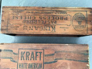 two vintage wooden 5 open cheese boxes Kraft and Kingan Indianapolis 2