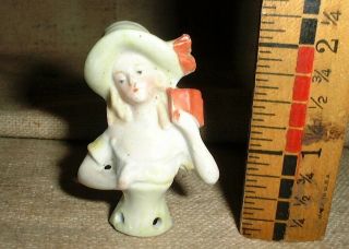 Tiniest Ever Antique German Japan Porcelain Half Doll Reading Book 2 " Tall