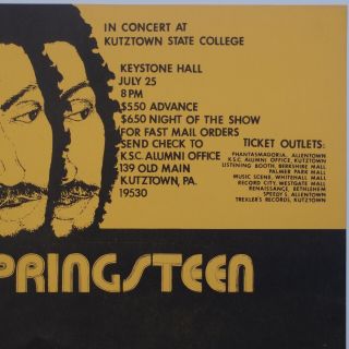 BRUCE SPRINGSTEEN Concert Poster Kutztown State College 1975 Rare 8