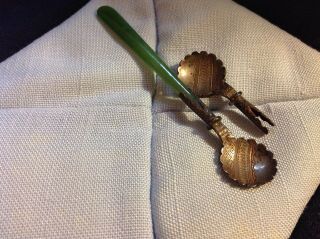 Salt Spoon With Green Jade Handle And Extra Spoon/cup