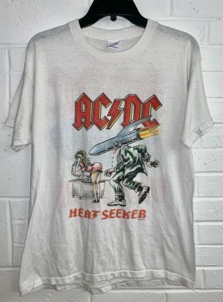 Vintage Acdc Heat Seeker 1988 World Tour Concert T - Shirt Large L Rare Nuke