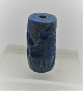 Ancient Soumerian Lapis Lazuli Near Eastern Bead Seal With Impressions Rare