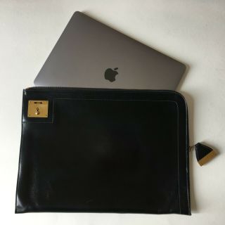 Vintage Hermes Briefcase Laptop Document Case / Bag - Black Box Leather