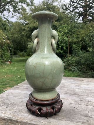 Chinese Celadon Porcelain Vase Crackle Decoration With Ring Handles