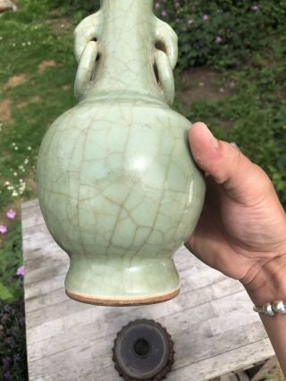 CHINESE CELADON PORCELAIN VASE CRACKLE DECORATION WITH RING HANDLES 3