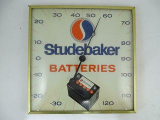 Vintage Advertising Wall Thermometer Pam Clock Studebaker Batteries Car