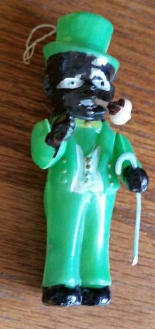 Vintage Black Americana Celluloid Carnival Toy - Green Suit,  Top Hat,  Cane,  Pipe