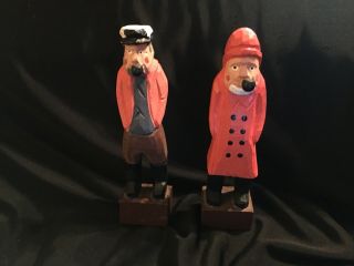 Wood Carved Sailor Sea Captain Fisherman Nautical 6” Figurine Set Of 2