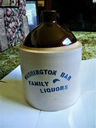 Old Vintage Antique Washington Bar Whiskey Jug Spokane Stoneware Crock