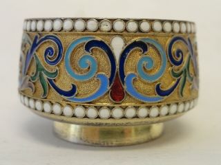 Antique Russian 88 Silver Cloisonne Enamel Salt Cellar By Grachev