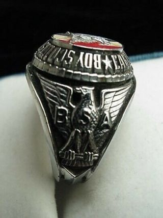 Vintage Large Chunky Size 10 Eagle Scout Boy Scouts Of America Enamel Ring BSA 2