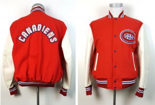 Vtg Montreal Canadiens L / M Letterman Nhl Pro Leather Wool Jacket Shain Canada