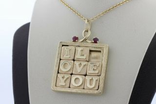 Vintage 14K Gold Henry Dankner Ruby Gold Moveable ' I Love You ' Puzzle Pendant 4